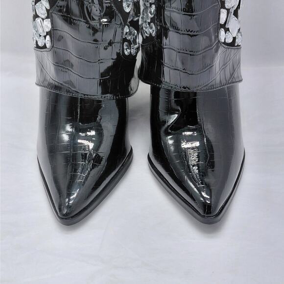 Lauren Lorraine Hana Rhinestone Cowboy Boots Black Western Glam Size 8 Cowgirl - Picture 7 of 12